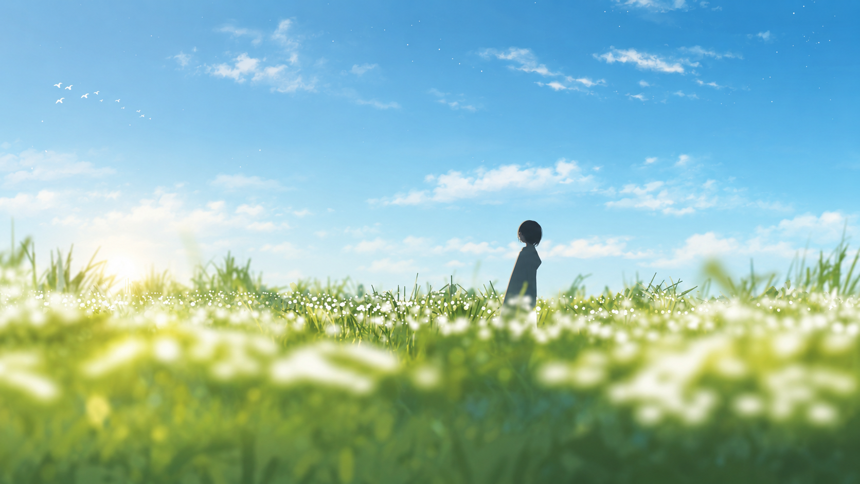 Knight resting in a moonlit flower field