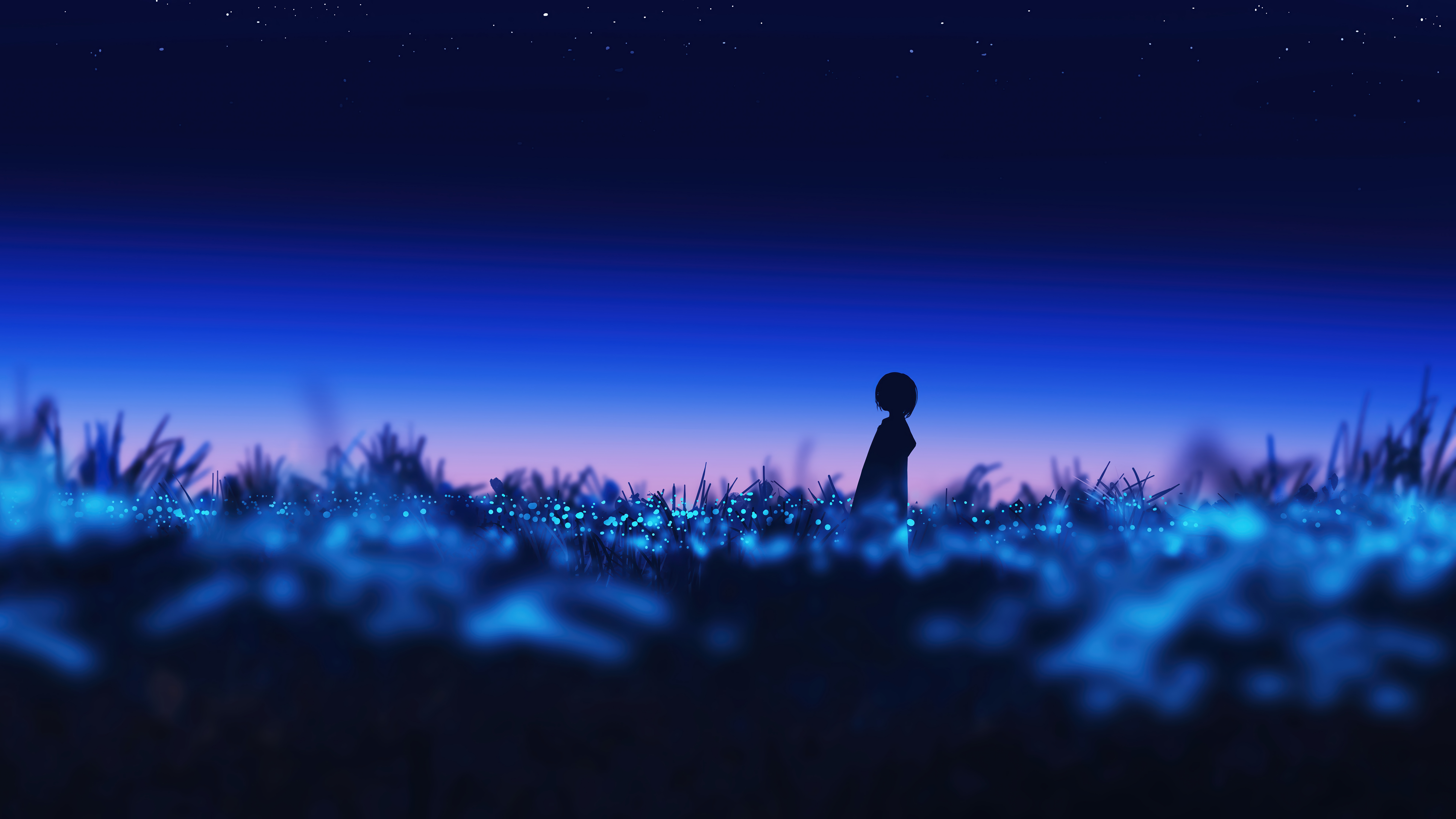 Knight resting in a moonlit flower field